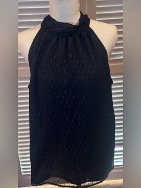 J.Crew Navy Halter Blouse Clip Dot Sheer Tie Back Size 4